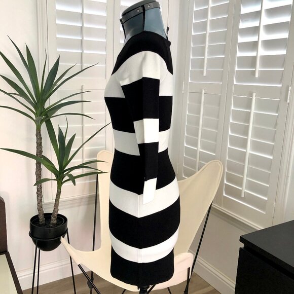 INC International Concepts Black and White Striped Knit Mini Dress, Size XS - Picture 3 of 6